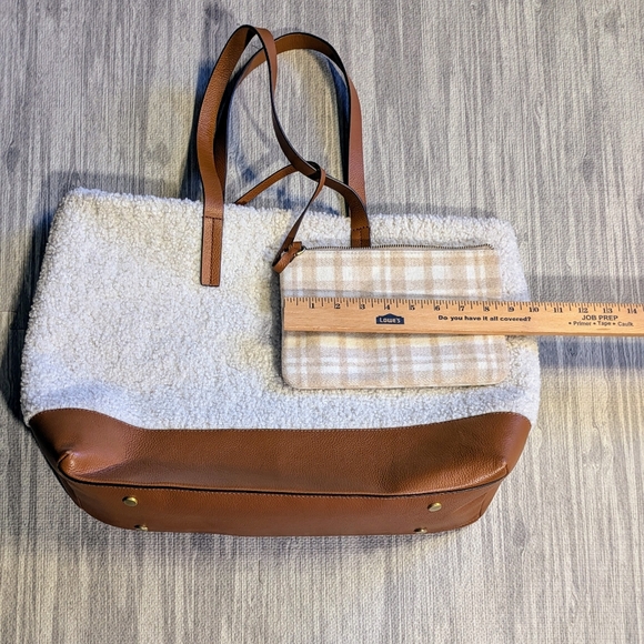 Women's J.Jill Wool & Leather Tote, detachable‎ clutch, cream & camel brown - Picture 14 of 15